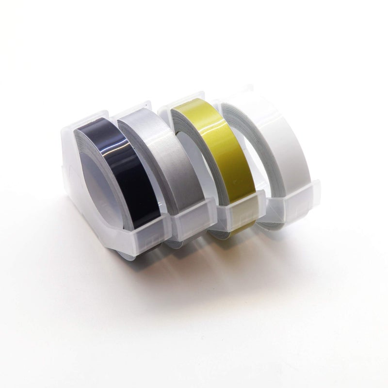 Motex Refill Tape For Embossing Label Maker, 4 Color Tapes, 3/8-Inch (Black, Transparent, Gold, Silver) - Image 2